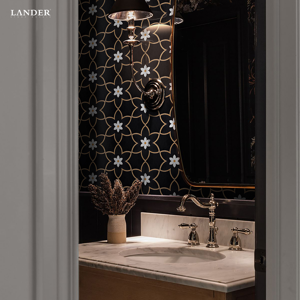Marble Waterjet Mosaic Tiles with Flower Shape In Bathroom - LanderStone
