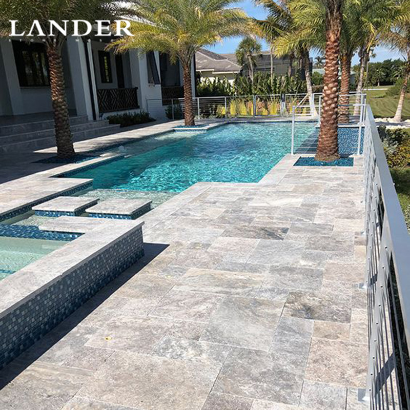 Silver Travertine Swimming Pool Deck Tiles - LanderStone
