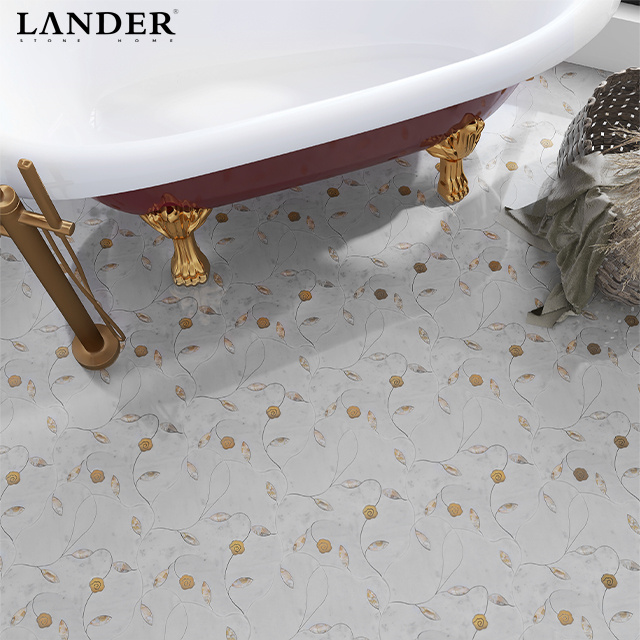 Waterjet Marble Mosaic Tiles For Bathroom Floor Custom - LanderStone