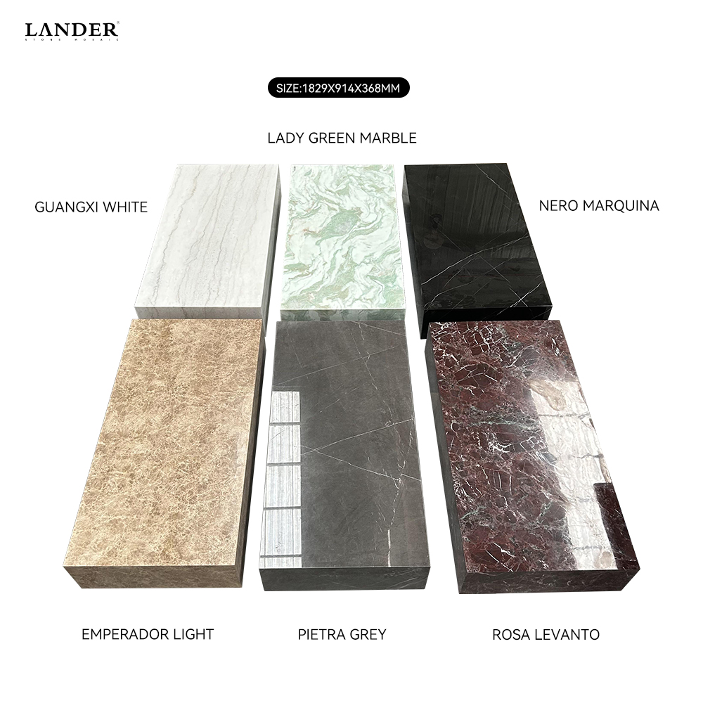 Long Cube Marble Coffee Table Set - LanderStone