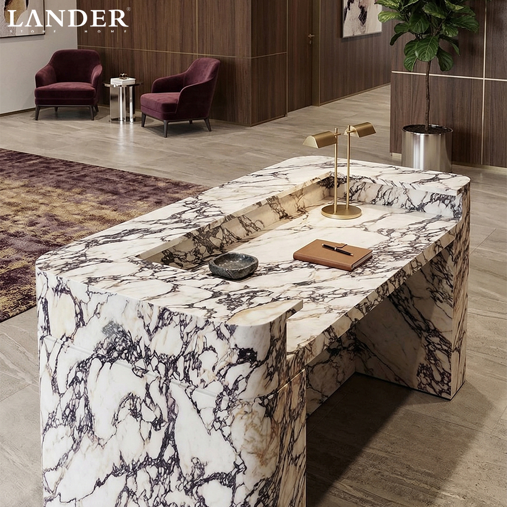 Calacatta Viola Marble Reception Desk - LanderStone