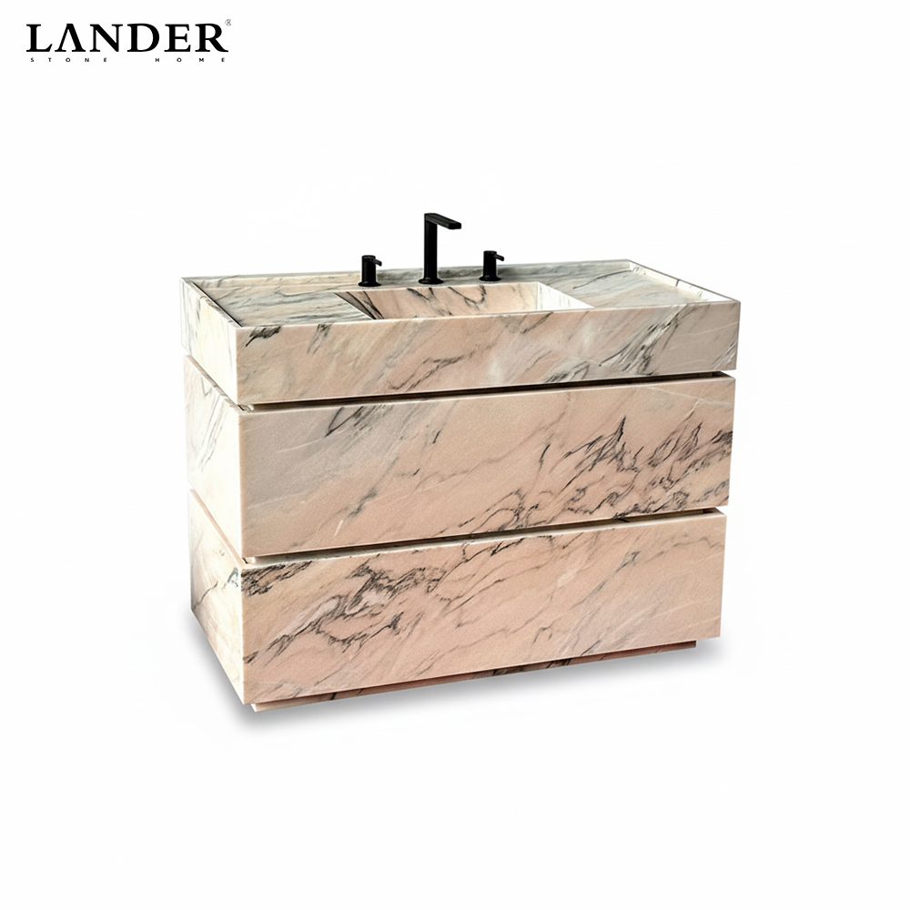 Rosa Portugallo Marble Vanity with Two Drawers - LanderStone