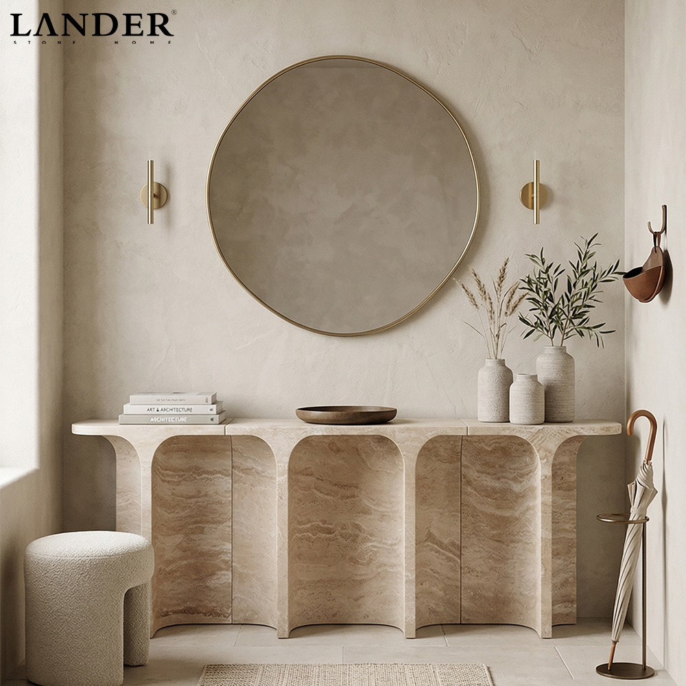 3 Meters Beige Travertine Marble Console Table - LanderStone