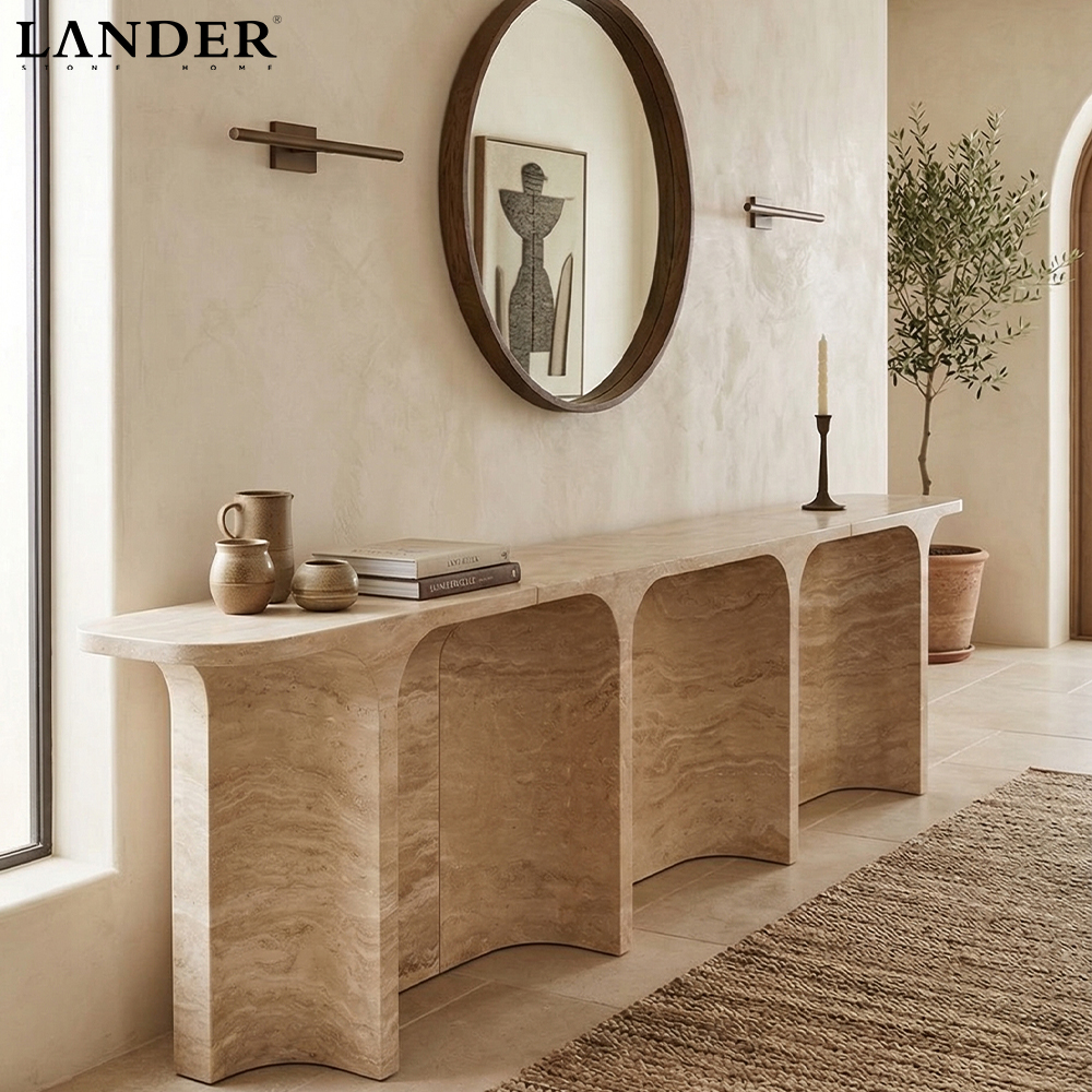 3 Meters Beige Travertine Marble Console Table - LanderStone