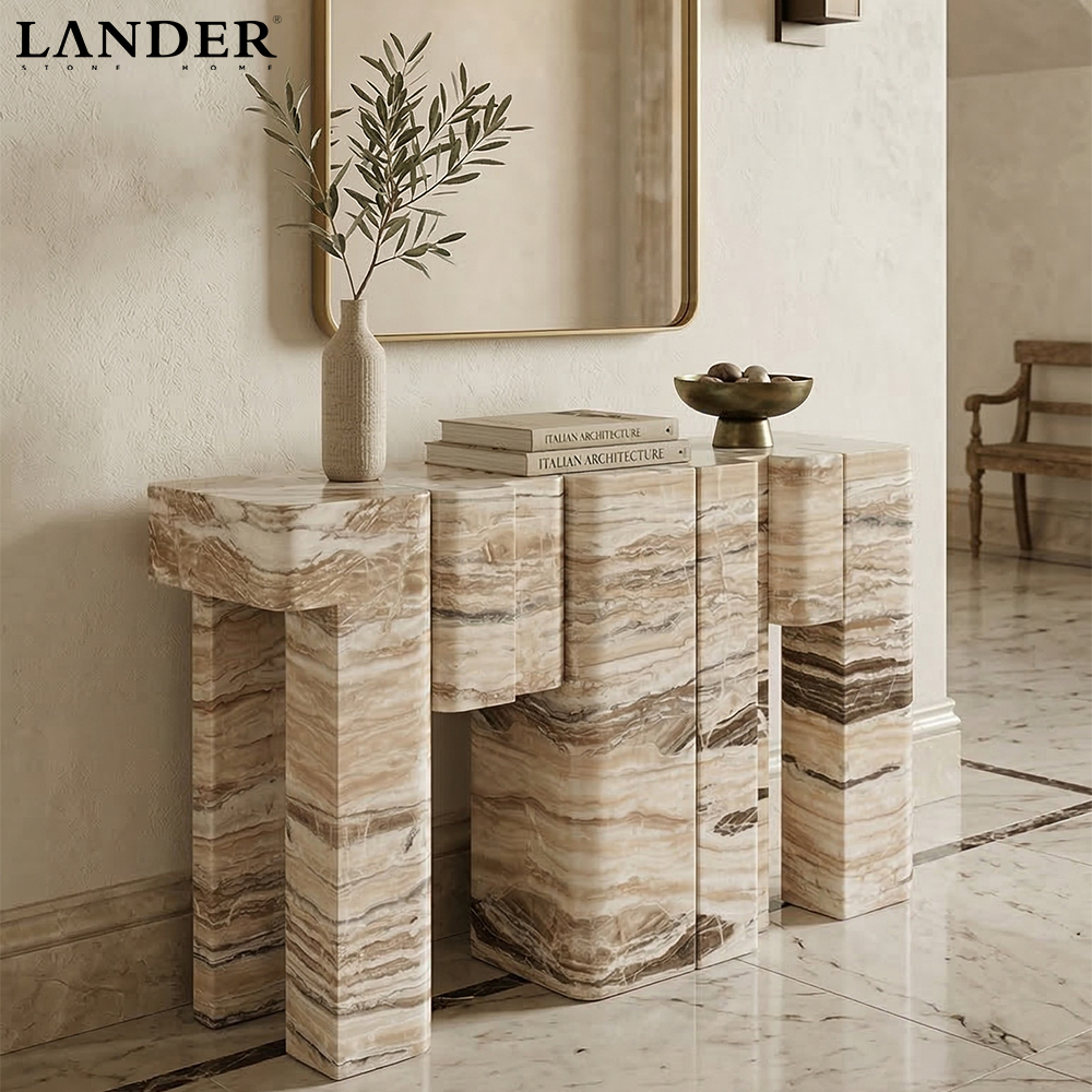Zebra Onyx Marble Console Table - LanderStone